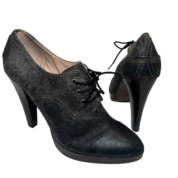 Frye Womens Harlow Oxford Pump Charcoal Leather Lace Up High Heel size 8.5 - Picture 3 of 9